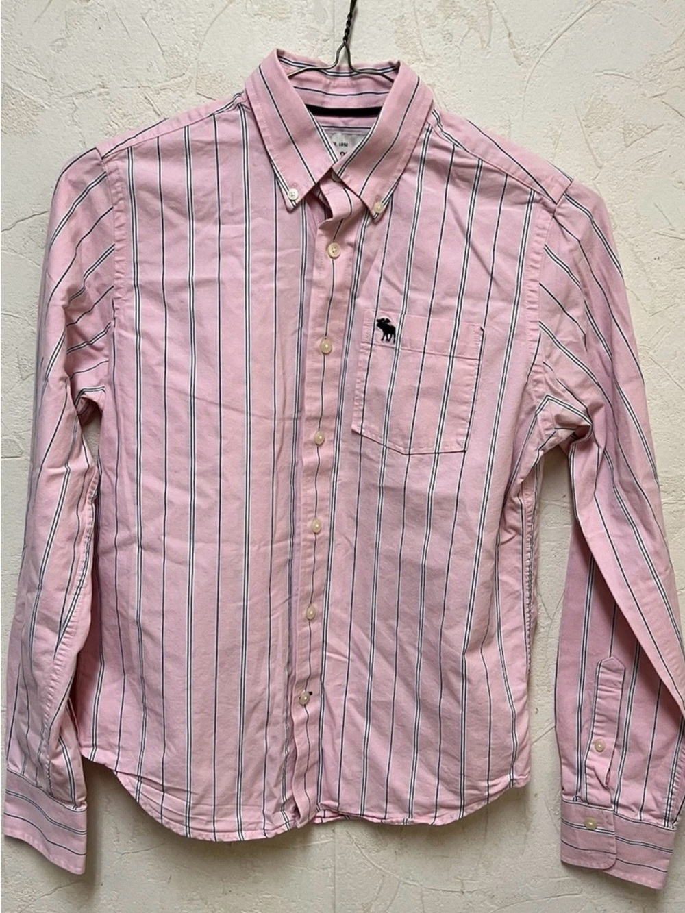 Abercrombie & Fitch boys long-sleeve striped button-up shirt ilight pink Sz XL